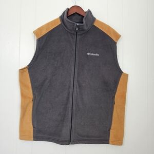 Columbia Fleece Vest Men’s XXL Gray Orange Full Zip Outdoor Hiking Lightweight